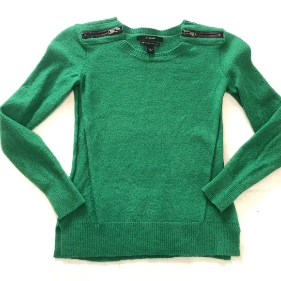 Tahari | Green Womens Wool Top With Zipper Accents | Size XS - Picture 2 of 9